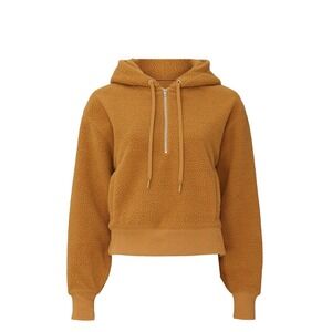 Club Monaco Teddy Quarter-Zip Hoodie in Tan Size Small